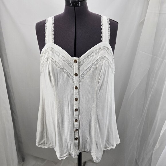 810-9 Torrid White Fit & Flare Lace Trim sleeveless Tank Top – Size 1 (14/16) - Picture 1 of 14